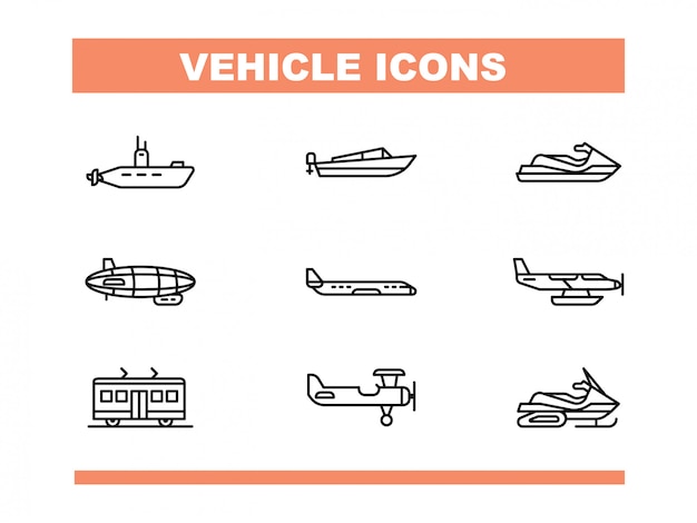 Vehicle icon set in line style vector