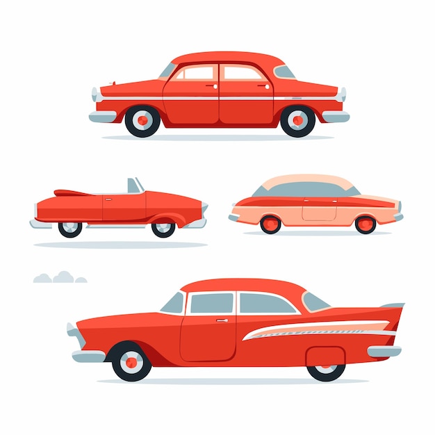 Vehicle_illustration_set_retro_flat_red_Vector