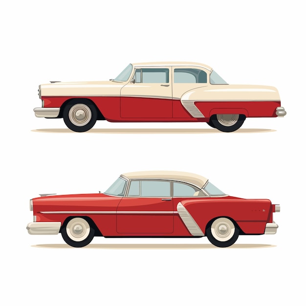 Vehicle_illustration_set_retro_flat_red_Vector