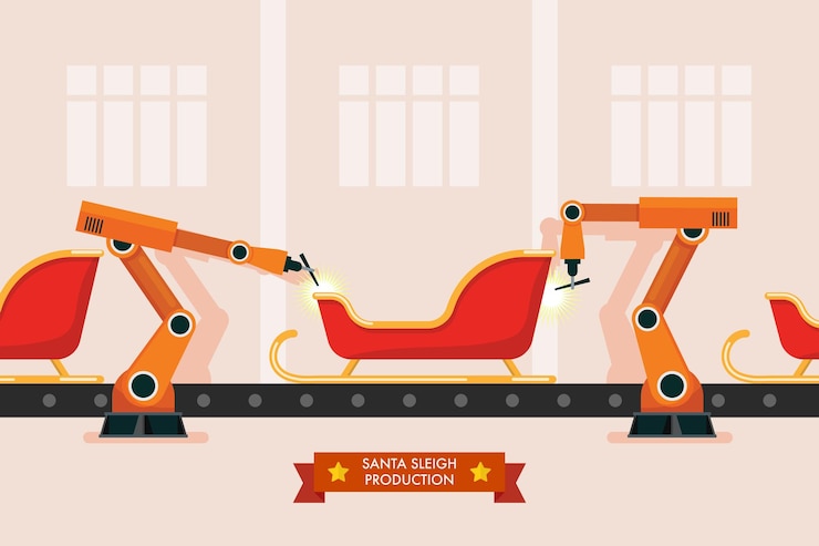 Vector vehicle production manufacturing processes robotic arms helping car production