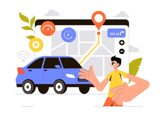 vehicle tracking vector illustration featuring workers loading products smart logistics on trucks and delivery management using a smartphone