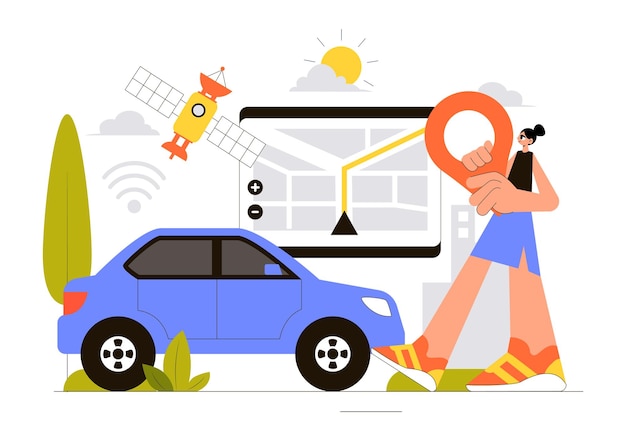 Vehicle Tracking Vector Illustration Featuring Workers Loading Products Smart Logistics on Trucks and Delivery Management Using a Smartphone