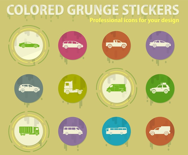 Vehicles colored grunge icons
