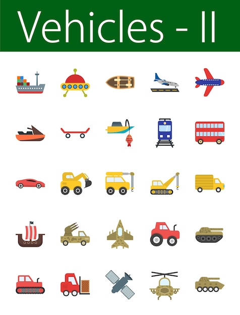 Vector vehicles set and icons