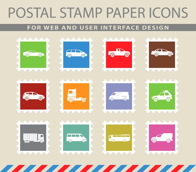 Vehicles symbols on mail paper icons