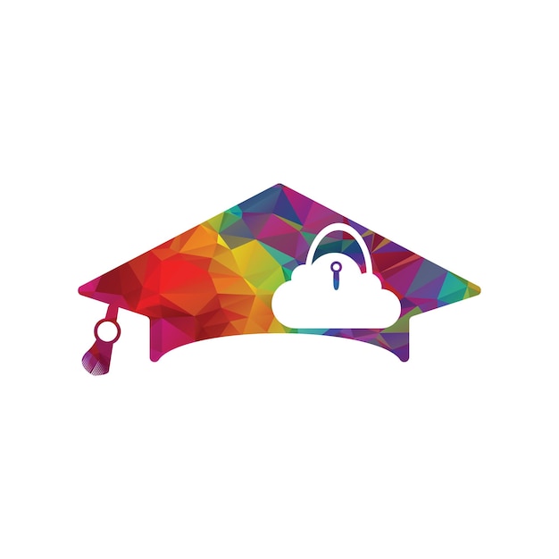 Veilig onderwijs vector logo ontwerpsjabloon Afstuderen dop met slotpictogram