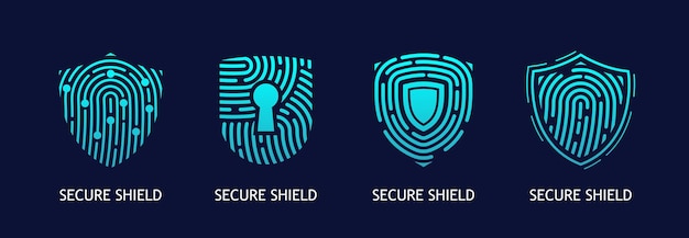 Veilige schildvingerafdruk en vergrendel vectorpictogrammen