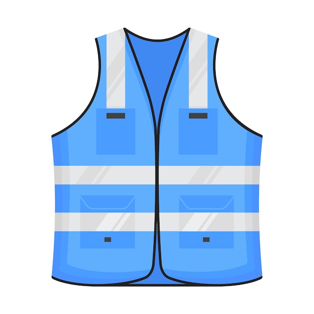 Veiligheid reflecterend vest pictogram teken vlakke stijl ontwerp vector illustratie Blauw gekleurde fluorescerende