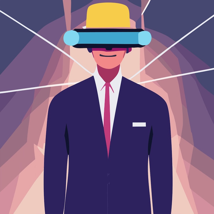Vector vektor art men interacting in metaverse