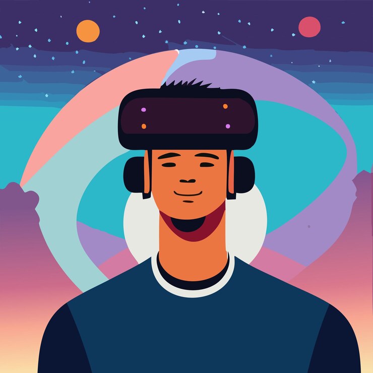 Vector vektor art men interacting in metaverse
