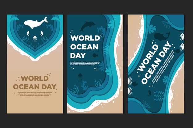 Vektor social media template world ocean day with paper cut style