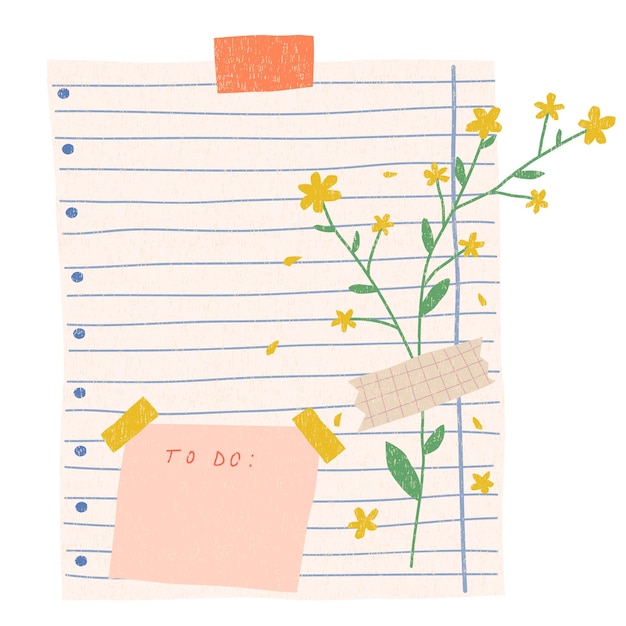 Vel notebook met bloem en washi tape Takenlijst zakelijke organisator pagina vel papier Journal en planner ontwerp vectorillustratie