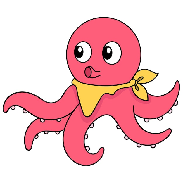 Vele rode tentakelsoctopus met een leuk gezicht, vectorillustratieart. doodle pictogram afbeelding kawaii.