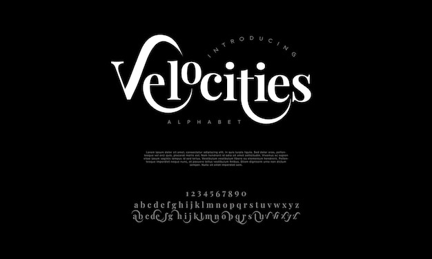 Velocities premium luxury elegant alphabet letters and numbers vintage wedding typography classic