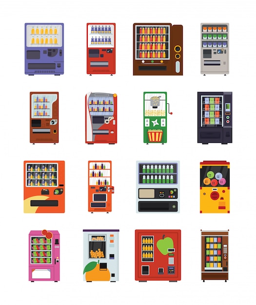 Vector vending machines flat icons