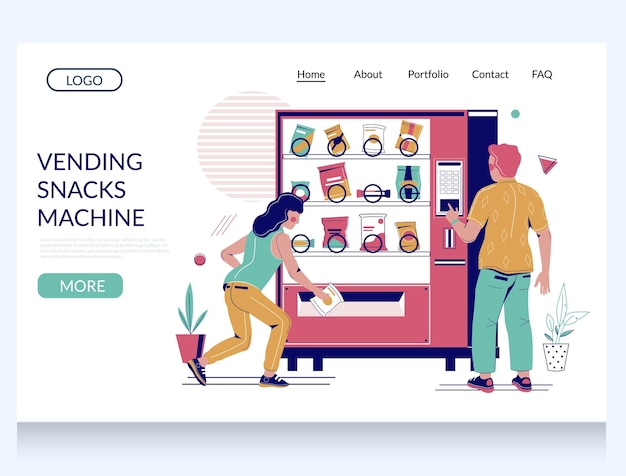 Vending snacks machine vector website landing page design template