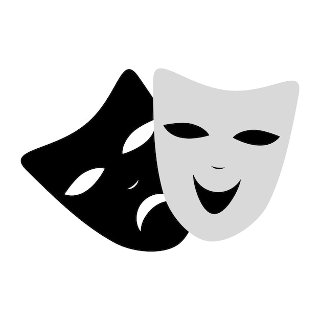 Venecian Carnival masks fun and sad faces isolated icon. Black and white color.