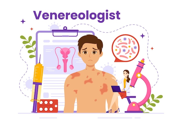 Venereologist Vector Illustration of Diagnostic for Disease Sexually Transmitted and Infection