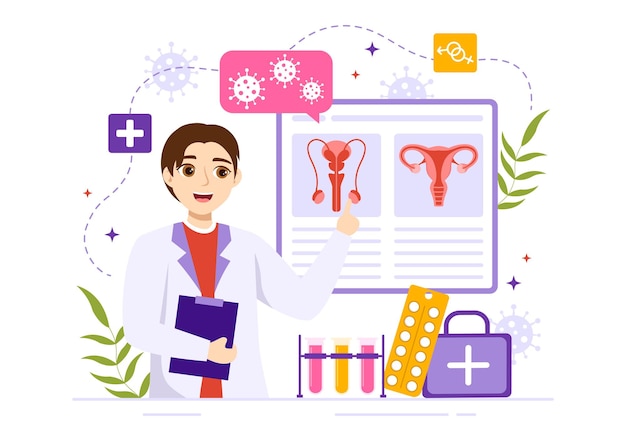 Venereologist Vector Illustration of Diagnostic for Disease Sexually Transmitted and Infection