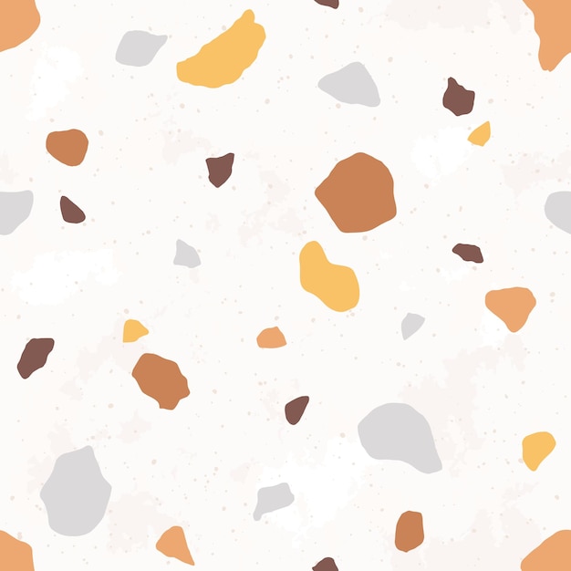 Venetian terrazzo seamless pattern. Modern abstract endless texture with small fragments of stones. Trendy floor tile with repeatable geometric organic irregular shapes. Colorful vector illustration.