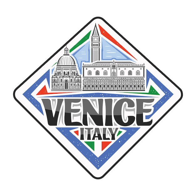 Venetië Skyline Landmark Vlag Sticker Embleem Badge Reizen Souvenir Illustratie