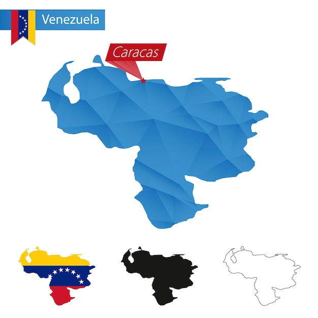 Mappa blu del venezuela low poly con capitale caracas