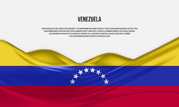 Venezuela flag design. Waving Venezuela flag made of satin or silk fabric. Vector Illustration.