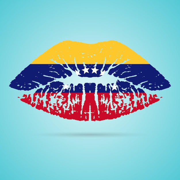 白い背景で隔離の唇にベネズエラの旗の口紅ベクトルイラスト