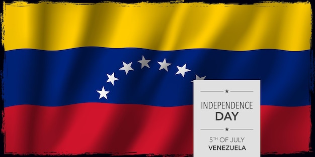 Поздравительная открытка дня независимости венесуэлы, векторная иллюстрация баннера. венесуэльский национальный праздник 5 июля элемент дизайна с бодикопией