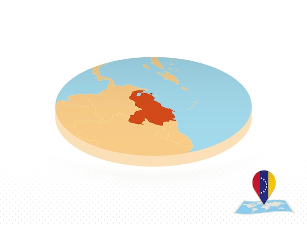 Vector venezuela map designed in isometric style orange circle map