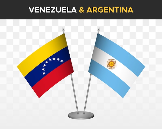 Venezuela vs argentina desk flags mockup isolated 3d vector illustration table flags