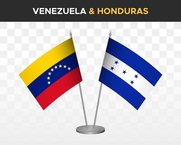 Venezuela vs honduras bureau vlaggen mockup geïsoleerde 3d vector illustratie tafel vlaggen