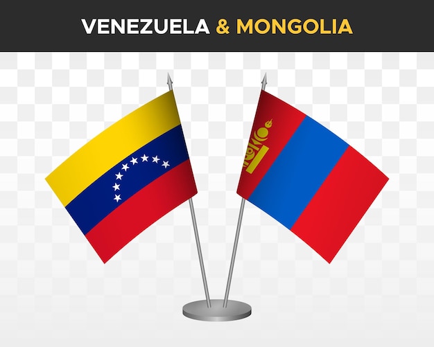 Venezuela vs mongolia desk flags mockup isolated 3d vector illustration table flags