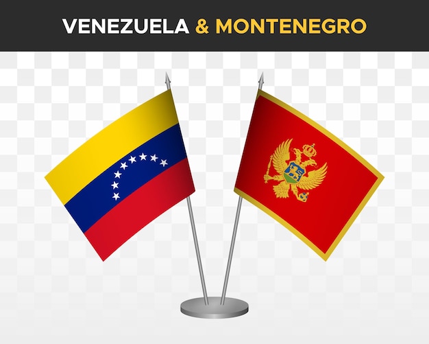 Venezuela vs montenegro desk flags mockup isolated 3d vector illustration table flags