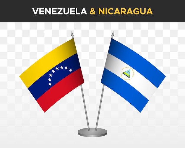 Venezuela vs nicaragua desk flags mockup isolated 3d vector illustration table flags