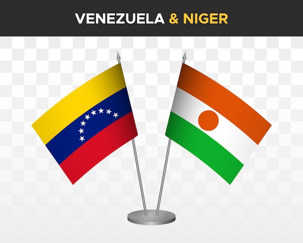 Bandiere da tavolo venezuela vs niger mockup isolate 3d illustrazione vettoriale bandiere da tavolo