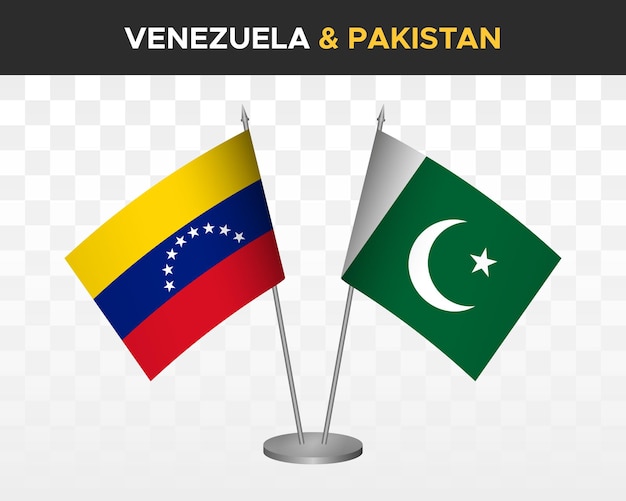 Venezuela vs pakistan bureau vlaggen mockup geïsoleerde 3d vector illustratie tafel vlaggen