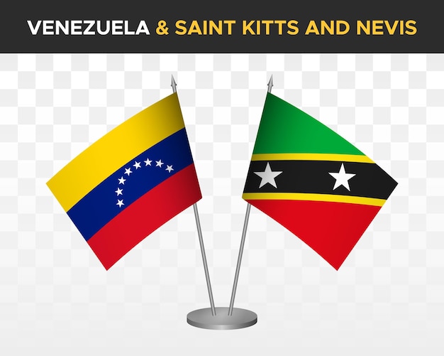 Venezuela vs saint kitts nevis bureau vlaggen mockup geïsoleerde 3d vector illustratie tafel vlaggen