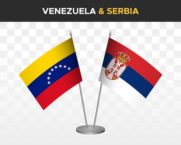 Venezuela vs Servië bureauvlaggen mockup geïsoleerde 3d vector illustratie tafelvlaggen