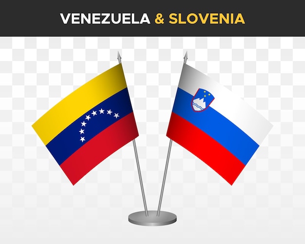 Venezuela vs slovenië bureau vlaggen mockup geïsoleerde 3d vector illustratie tafel vlaggen