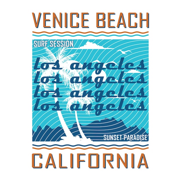 Венеция пляж городская улица графическая типография векторная иллюстрация стиль печати футболка