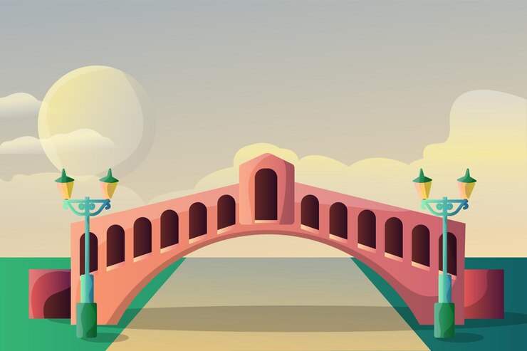 Vector venice bridge illustration landscape for a tourist attraction