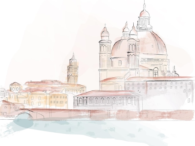 Vector venice city scape vector watercolor vintage style