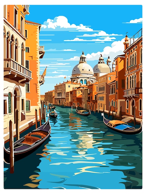 Vector venice italy decoration st mark s square vintage travel poster souvenir postcard portrait painting