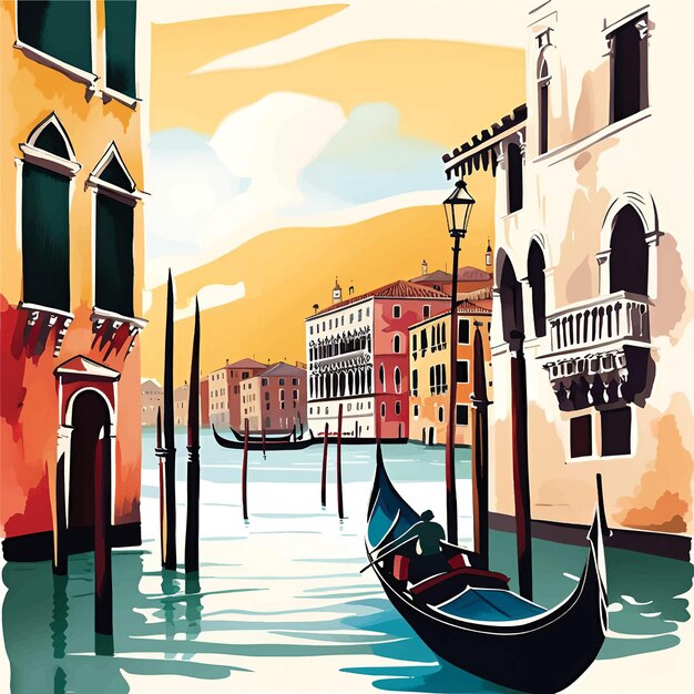 Venice in watercolor travel background