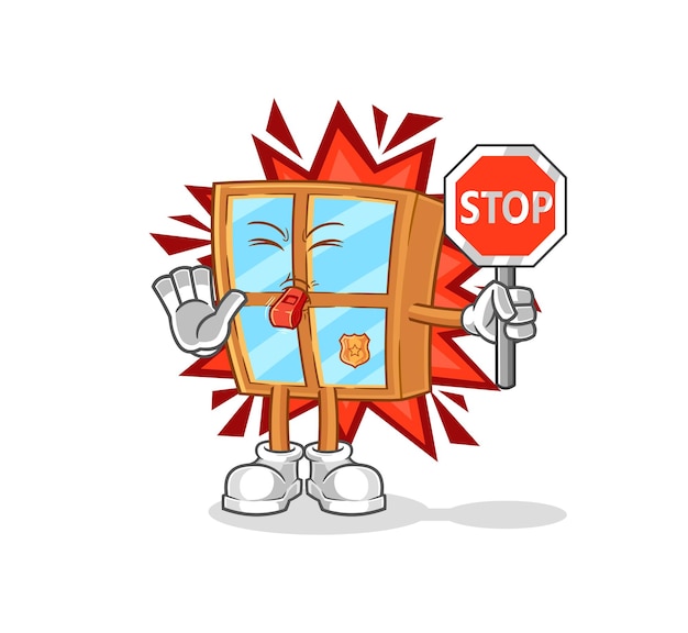 Venster met stopbord cartoon mascotte vector