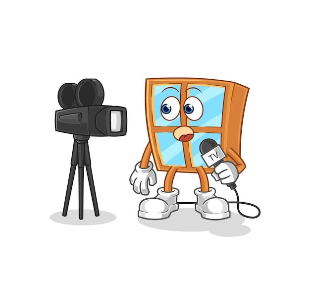 Vector venster tv-verslaggever cartoon cartoon mascotte vector