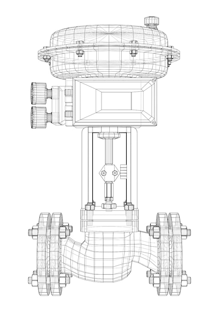 Ventiel met automatisch elektrisch bediend. vector weergave van 3d. draadframe-stijl