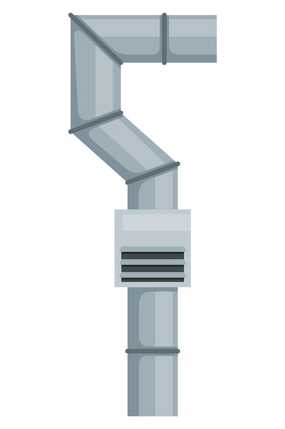 Ventilatiepijp ventilatiesysteemelement geïsoleerde cartoononderdeel luchtsysteem stalen pijp detailconstructeur op witte achtergrond