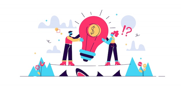 Vector venture capital illustration. flat tiny investment persons concept. risky business with huge profit potential. startup and new idea funding. innovation entrepreneur and project crowd funding.